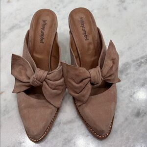 Jeffrey Campbell x ANTHRO - Brown Suede Bow Mules.